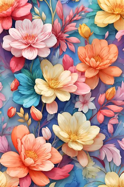 تصویرسازی جذاب گل های رنگارنگ در نقاشی