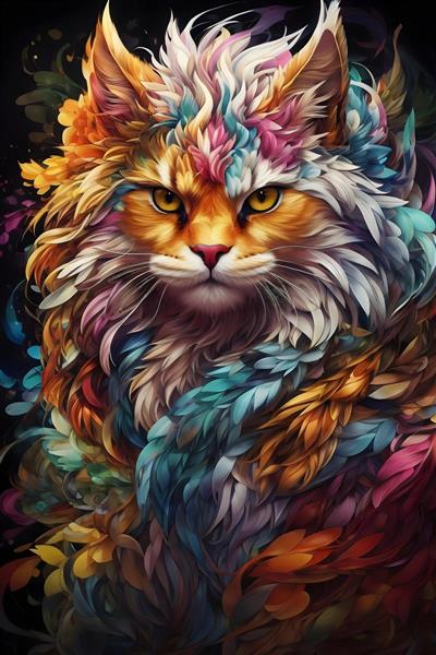 تصویرسازی دیجیتال گربه رویایی تخیلی رنگارنگ