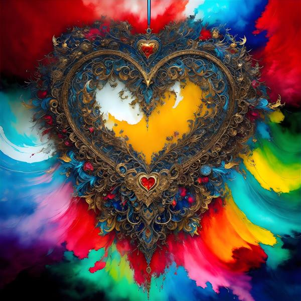 نقاشی فانتزی قلب رنگارنگ انتزاعی