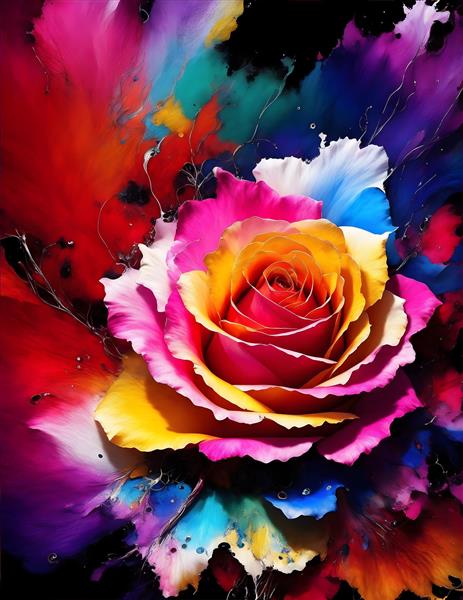 تابلوی دیجیتال گل رز رنگارنگ با پس زمینه انتزاعی