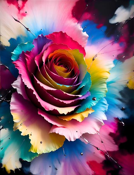 نقاشی دیجیتال فانتزی گل رز رنگارنگ