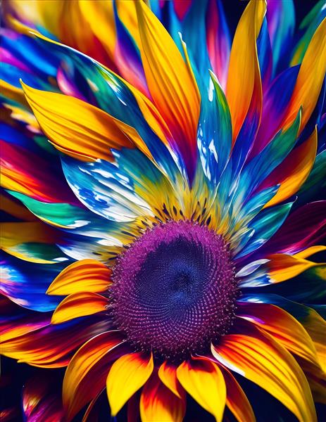 تصویرسازی فانتزی از گل آفتابگردان رنگارنگ