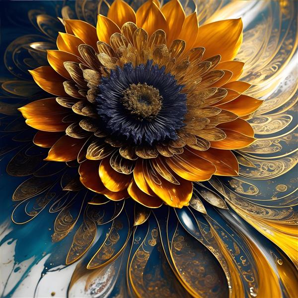نقاشی سه بعدی برجسته گل طلایی فانتزی