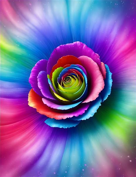 نقاشی دیجیتال زیبا گل سه بعدی برجسته رنگین کمان