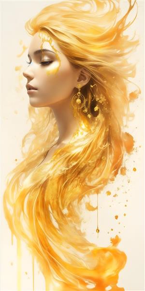 نقاشی دیجیتال چهره زن با موهای طلایی و چشمان آبی