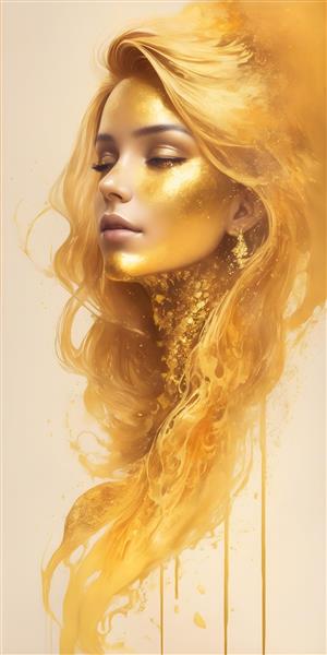 نقاشی دیجیتال فانتزی از چهره زن با موهای طلایی