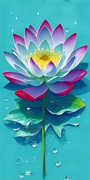 نقاشی دیجیتال گل لوتوس در زمینه آبی