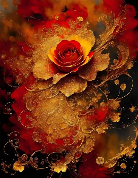 طرح پرده پانچی نقاشی گل رز طلایی