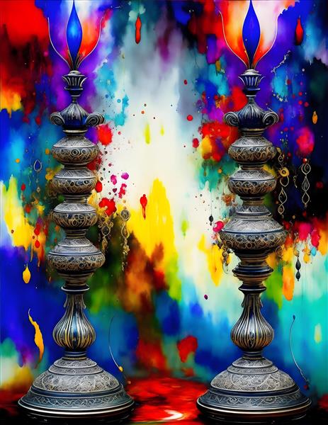 نقاشی دیجیتال انتزاعی شمعدان با رنگ روغن