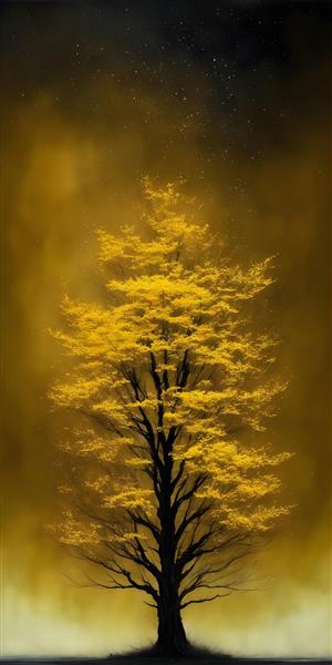تابلو دکوراتیو نقاشی دیجیتال درخت طلایی
