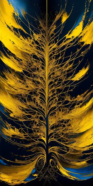 تابلو دکوراتیو درخت طلایی با پس زمینه انتزاعی