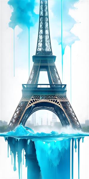 نقاشی دیجیتال برج ایفل با پاشش آب و رنگ روغن