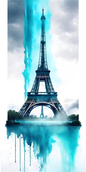 نقاشی دیجیتال فانتزی آبشار برج ایفل
