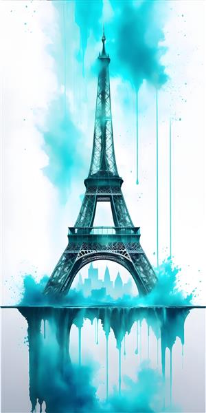 تابلوی نقاشی آبرنگ آبشار برج ایفل