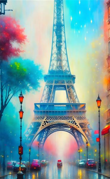 طرح خلاقانه برج ایفل در پاریس با ترکیب رنگ های زنده