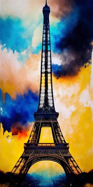 نقاشی دیجیتال طلایی برج ایفل پاریس