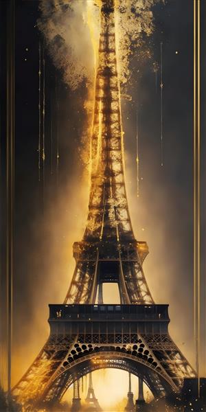 طرح فانتزی برج ایفل در پاریس با رنگ‌های طلایی و مشکی