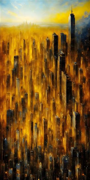 پوستر دیواری هنری انتزاعی منظره شهری طلایی