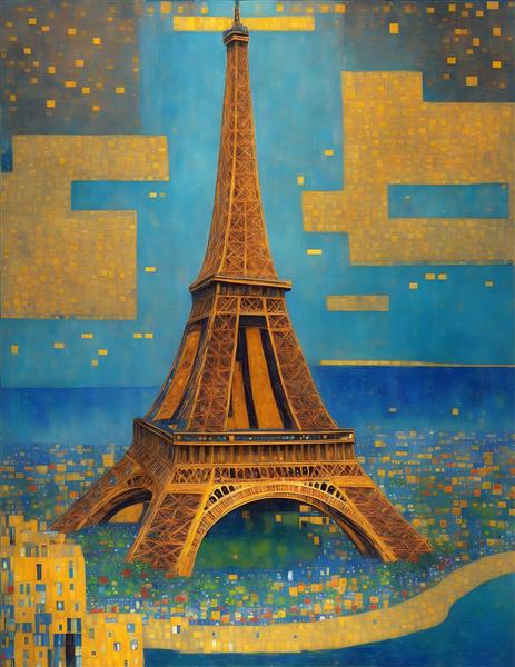 برج ایفل نقاشی هنری تصویرسازی طلایی