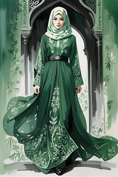 پوستر دیواری هنری زن مسلمان در لباس سبز
