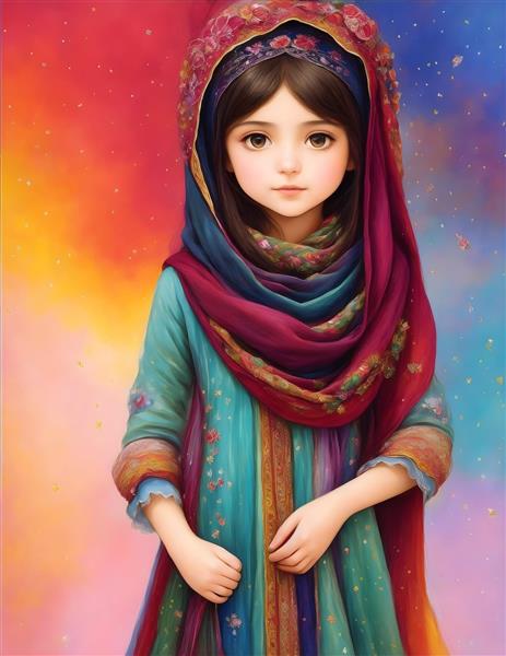 پوستر دیواری نقاشی دختربچه ایرانی رنگ روغن