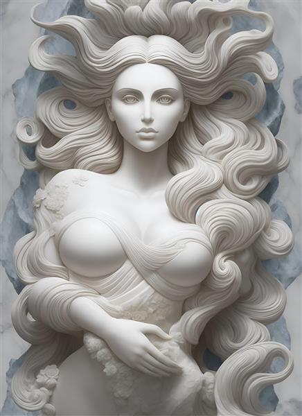نقاشی دیجیتال دختر الهه با موهای بلند