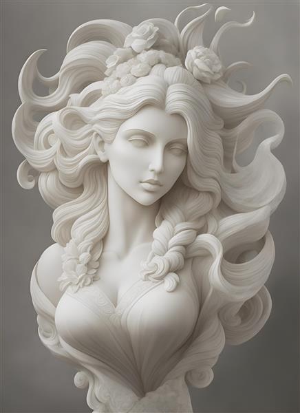 تابلو دکوراتیو تصویرسازی دیجیتال مجسمه سنگی سفید زن