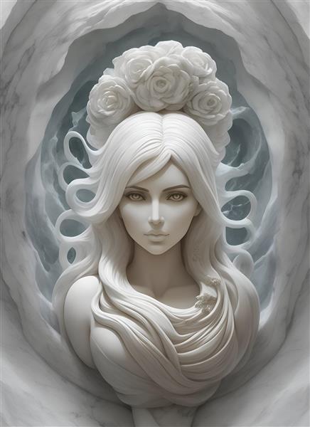 تابلو دکوراتیو دیجیتال نقاشی مجسمه سنگی سفید دختر
