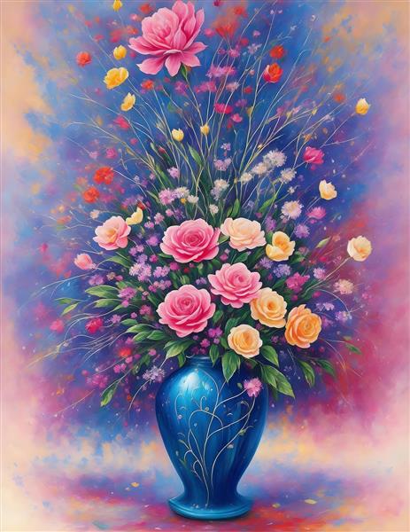 پوستر دیواری نقاشی گل های رنگ روغن ایرانی