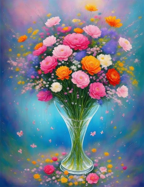 تصویرسازی دیجیتال گل های رنگی در گلدان