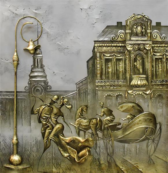 والس در شهر قدیمی طرح تابلو نقاشی لوکس و برجسته به سبک کووال استایل