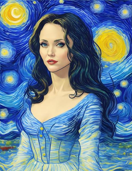 پرتره زیبای آنجلینا جولی به سبک نقاشی ونگوگ
