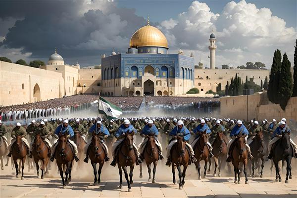 ارتش قدس برخواسته از مسجد الاقصی بیت المقدس سوار بر اسب