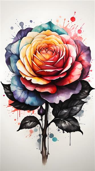نقاشی رنگی گل رز زیبا
