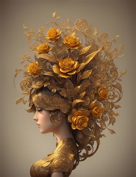 تصویرسازی نقاشی دیجیتال دختر چوبی گلدار در سبک هنری پست مدرن