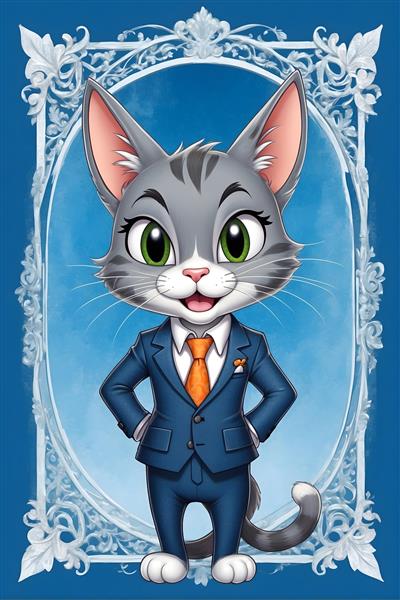 طراحی جلد دفترچه‌ای با تصویر گربه‌ای در کت و شلوار و کراوات