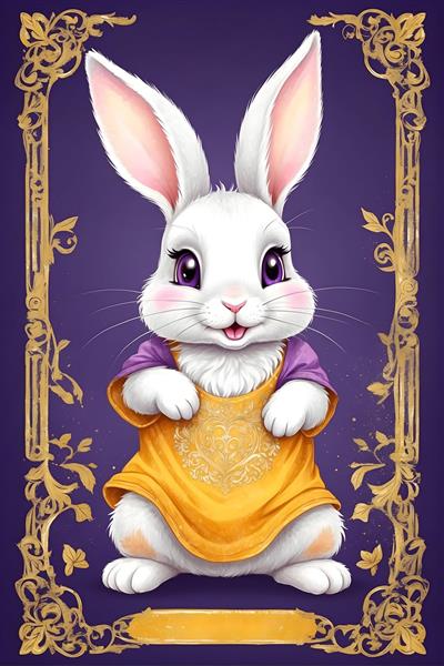 طراحی کارتونی بامزه خرگوش روی زمینه بنفش و زرد