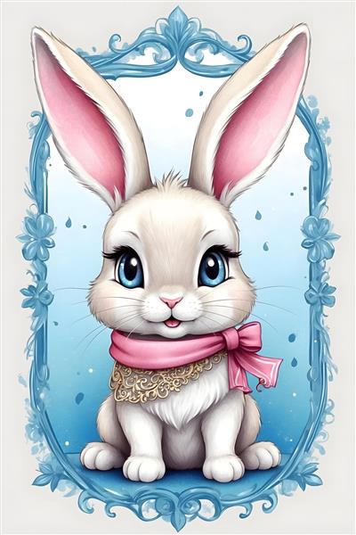 تصویرسازی کارتونی خرگوش بامزه بر روی پس‌زمینه آبی
