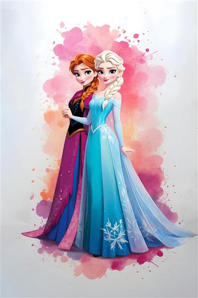 تصویرسازی دیجیتال نقاشی زیبای السا و آنا روی پوستر با کیفیت
