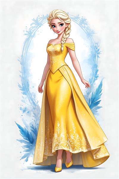 پوستر دفترچه ای دکورالیو با کیفیت از نقاشی دیجیتالی السا پرنسس کارتونی فروزن در لباس زرد