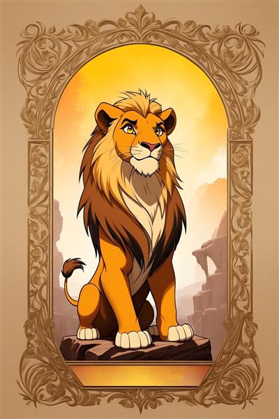 پوستر دیواری دکوراتیو سیمبا، شیر شاه کارتونی، سلطان جنگل