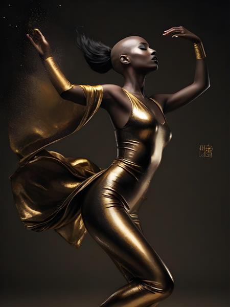 تصویرسازی خلاقانه بانوی سیاه‌پوست در لباس طلایی