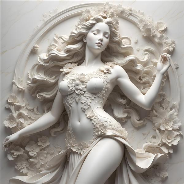 تصویرسازی هنری با مجسمه زن الهه طلایی