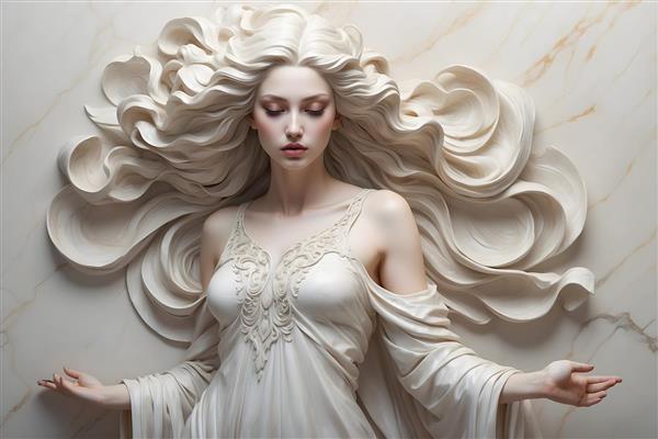 پوستر دیواری جذاب با طرح زن الهه و رنگ سفید طلایی