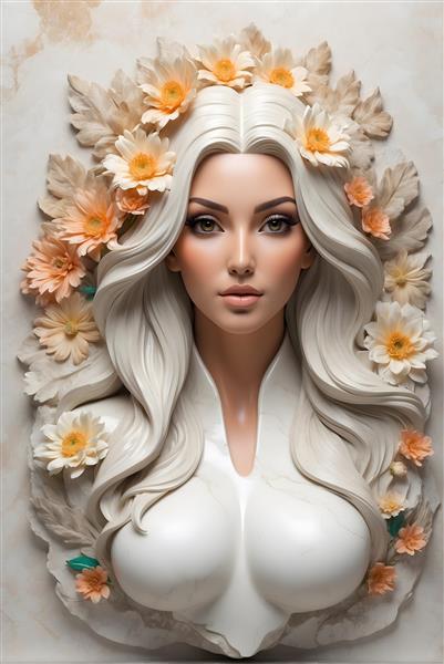 پوستر دکوراتیو با طرح برجسته زن زیبا و گلهای سنگی