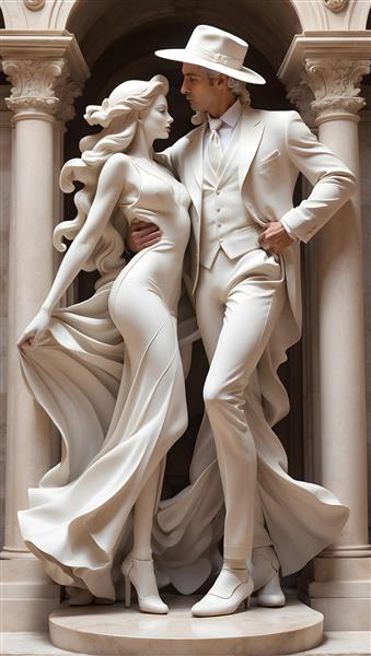 مجسمه رقصنده زن و مرد با موهای بلند، نقاشی هنری