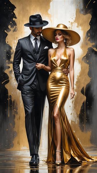 دکوراسیون جذاب با تابلو نقاشی عاشقانه با قاب طلایی