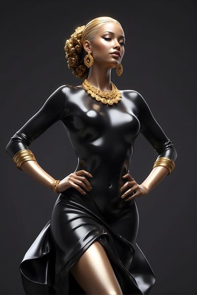 تابلو هنری دکوراسیونی با مجسمه زن سیاه و طلایی