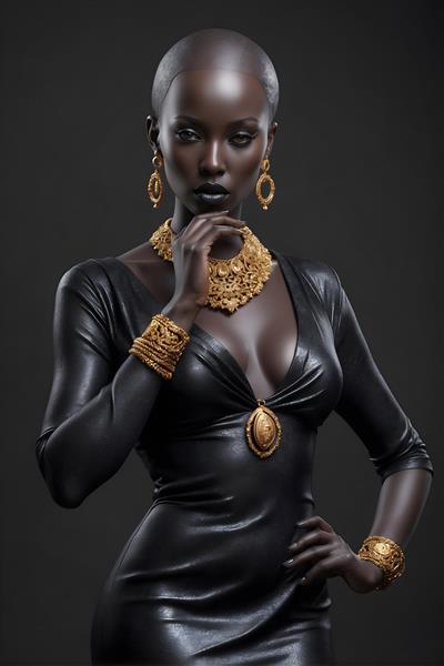 پوستر هنری نقاشی شده با تم مجسمه زن سیاه و طلایی