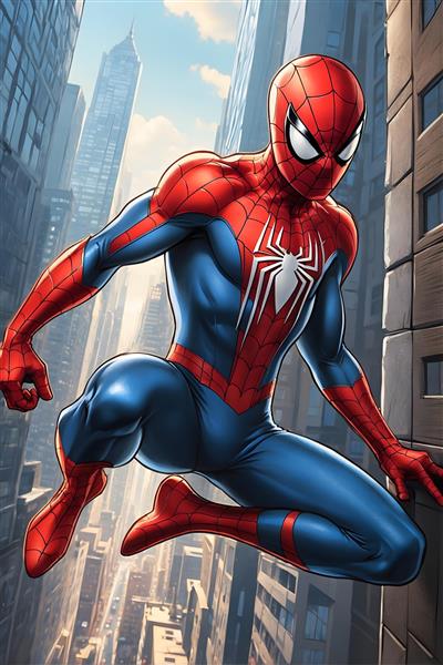 طراحی پوستر ابرقهرمانی مرد عنکبوتی در شهر